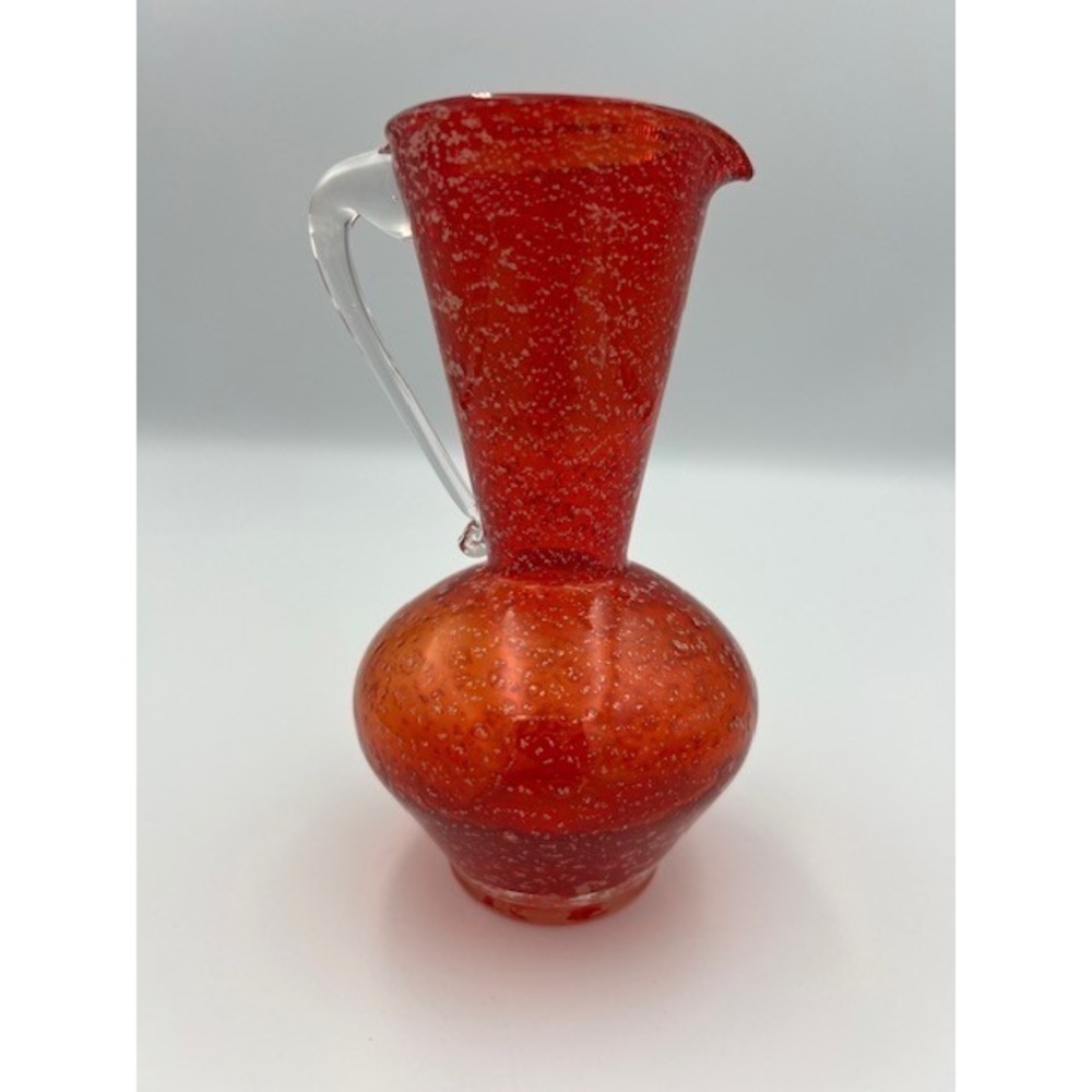 Vintage Lefton Japan Orange Red Gold Flake Speckled Art Glass Pitcher 6.5 inches